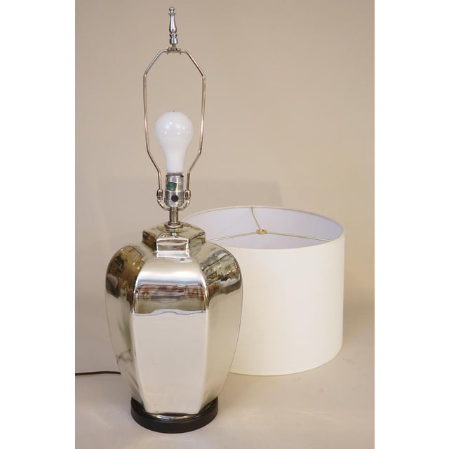 1970s Mid Century Modern Mercury Glass Ginger Jar Chrome Silver Table Lamp For Sale - Image 10 of 11