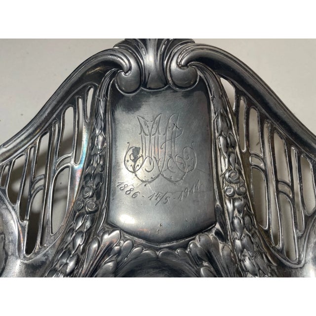 Antique Ornate 1800's Art Nouveau Thick Gilt Brass Desk Pen Inkwell Tray Bronze For Sale In New York - Image 6 of 12