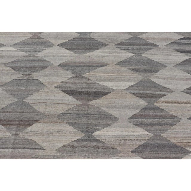 Grey, Lt Green Hand Woven Flat-Weave Kilim Rug by Keivan Woven Arts 8'10 X 12'0 For Sale In Atlanta - Image 6 of 13