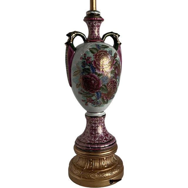 Vintage Japanese Moriage Floral Porcelain Vase Table Lamp For Sale - Image 13 of 16