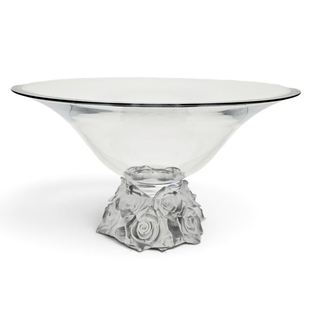 Early 21st Century Shannon Crystal by Godinger Frosted Rose Bouquet Pedestal Bowl, 14", Ireland For Sale - Image 5 of 8