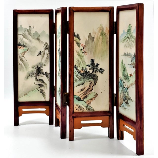 Asian Style Mini Chinese Marble Folding Screen For Sale - Image 4 of 14