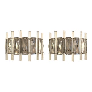 1970s Mid-Century Modern Crystal Pair of Sconces, Chrome, French For Sale