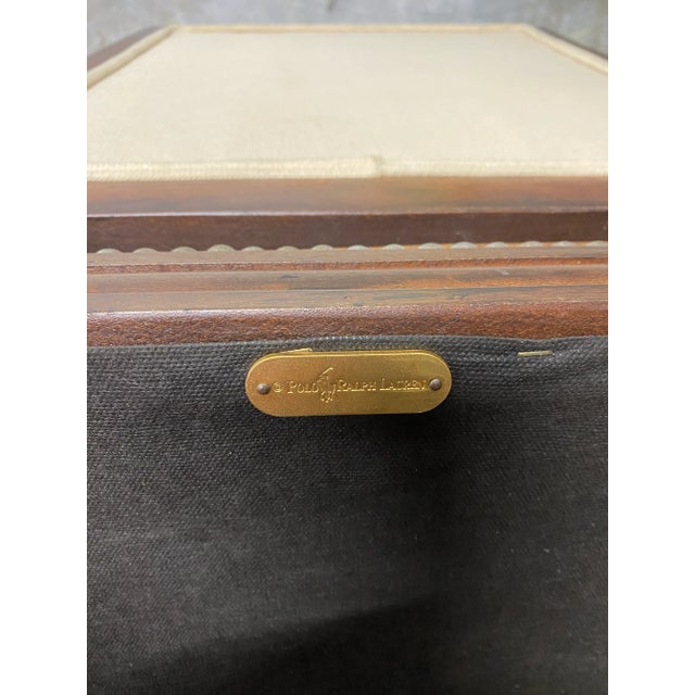 Ralph Lauren Classic Vintage Carved Wood Accents Arm Chairs With Traditional Cognac Leather Seats - A Pair For Sale - Image 10 of 11