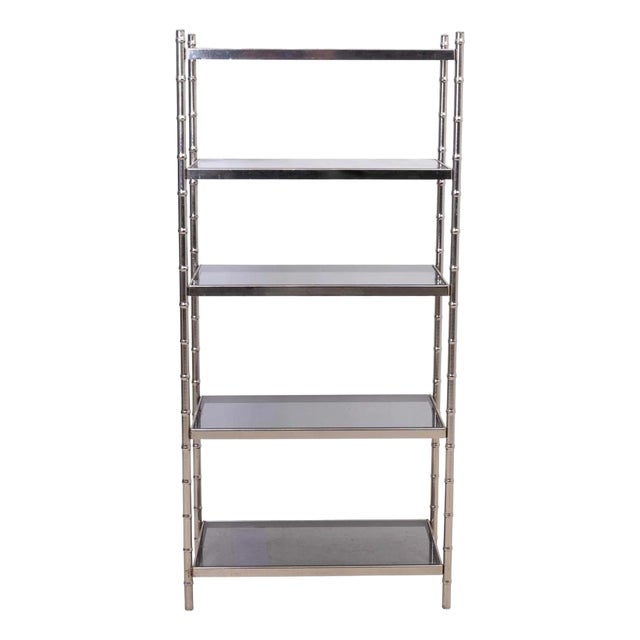 Chrome Hollywood Regency Faux Bamboo Five Shelf Étagère For Sale