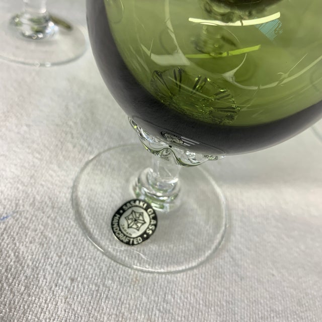 Vintage Sasaki Hand Blown Glass Avocado Green Cocktail Glasses & Decanter, Stirrers - Set of 11 For Sale In Chicago - Image 6 of 9