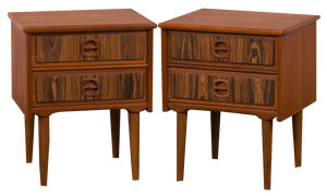 Mid-Century Teak Bedside Tables with Rosewood Inlays, Denmark ,1960s, Set of 2