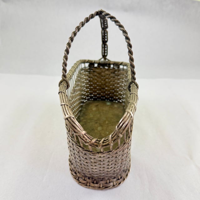 Silver French Woven Silver Metal Wine Bottle Carrier and Server - 1930s For Sale - Image 8 of 17