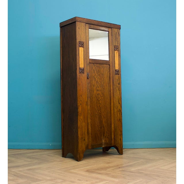 Antique Edwardian Arts and Crafts Oak Wardrobe, 1900s For Sale - Image 10 of 10