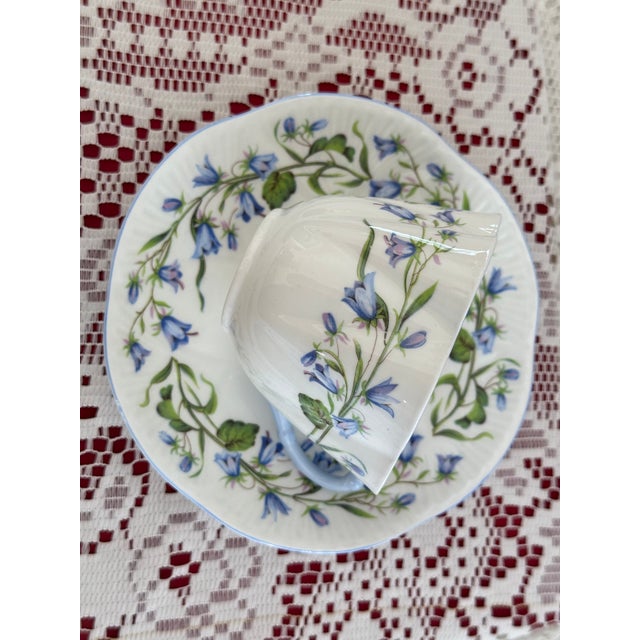 1950s Shelley Harebell Blue Tea Cup & Saucer: Dainty English Bone China Teacup For Sale In Boston - Image 6 of 7