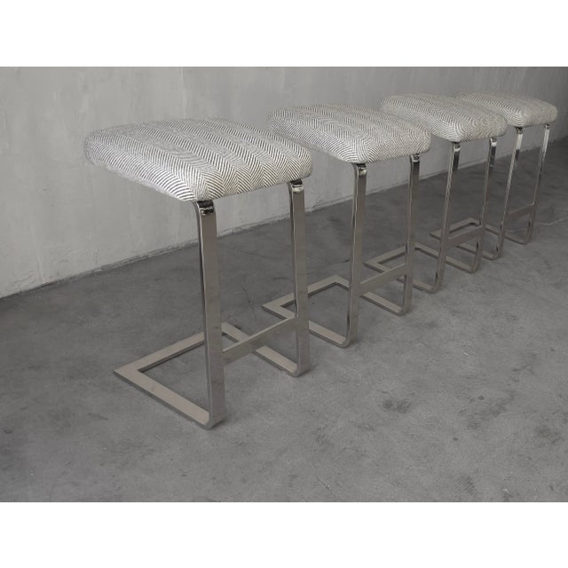 Knoll 1970's Flat Chrome Stainless Cantilever Counter Stools For Sale - Image 4 of 8