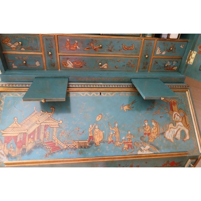 Turquoise/Blue Maitland Smith Vintage Japanese Secretary Desk For Sale - Image 11 of 13