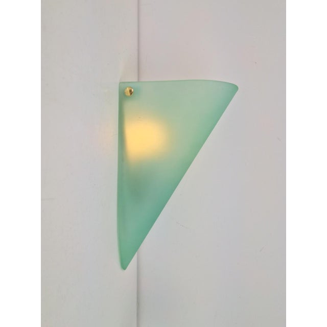 Metal Vintage Triangular Conical Wall Sconces in Green Frosted Glass, 1990s, Set of 2 For Sale - Image 7 of 15