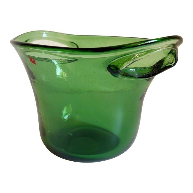 1960s Italian Emerald Green Blown Glass Ice Bucket For Sale