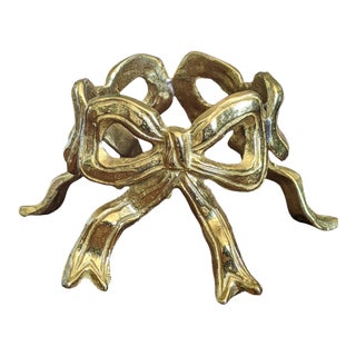 Vintage Brass Trompe l'Oeil Ribbon Bow Votive Candle Stand For Sale