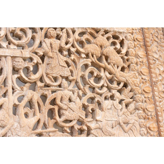 Wood Mandalay Screen Antique Double Sided Pierced Carving Panel For Sale - Image 7 of 14