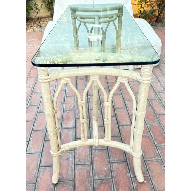 Mid 20th Century 1970's Rattan Wrapped Bamboo Console Table Attributed to Ficks Reed For Sale - Image 5 of 10