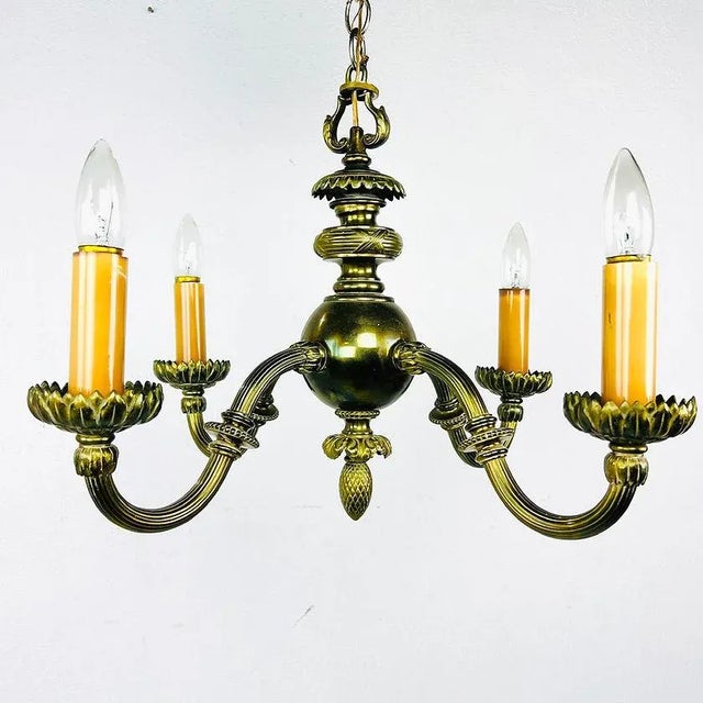 Metal Pair of 1920s Bronze Art Nouveau 4 Arm Candlestick Chandeliers For Sale - Image 7 of 11