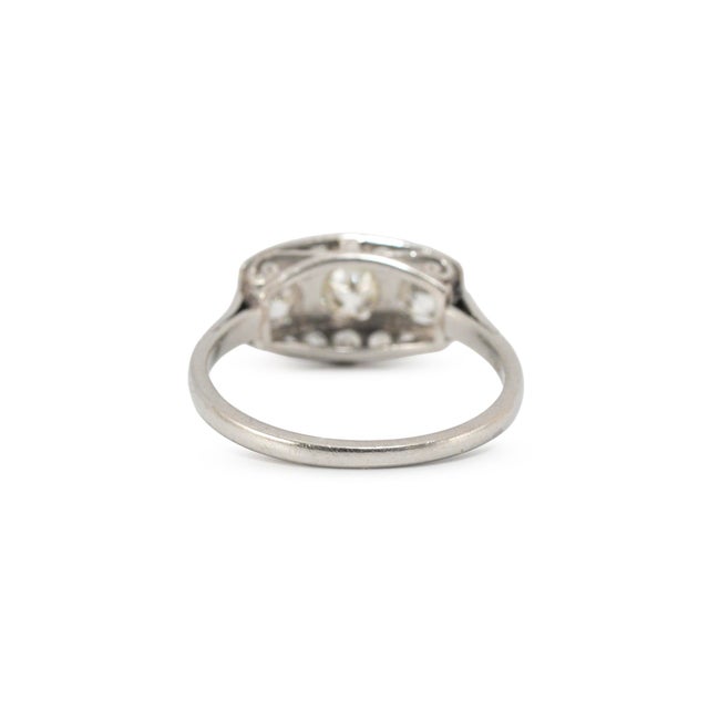 Metal Antique Edwardian Platinum 0.63ct Old European Diamond Three Stone Band Ring, Size 6 For Sale - Image 7 of 8