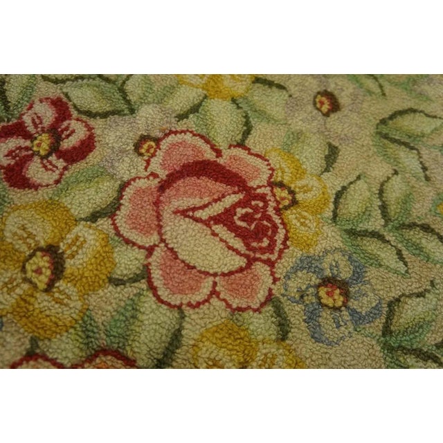 Textile A Ivory Background Color With Beautiful Roses Centerpiece in Floral Pattern Antique American Hooked Rug For Sale - Image 7 of 12