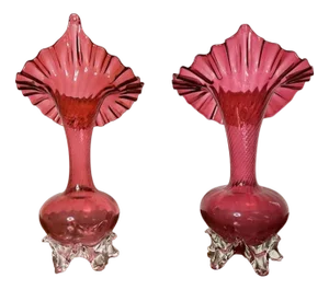 Victorian Cranberry Glass Jack in the Pulpit Vases, 1860s, Set of 2