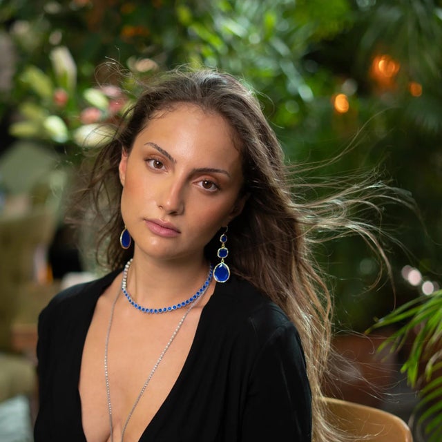 Blue Cat Eye Dangle Earrings, A Pair For Sale In Miami - Image 6 of 7