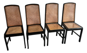Black Lacquered Cane Dining Chairs, 1980s, Set of 4