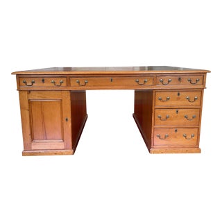 Vintage English Yew Wood Partners' Desk For Sale