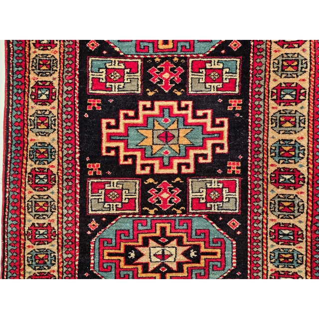 Persian Vintage Persian Kurdish Rug, Hand-Knotted Wool, Geometric Pattern, Navy & Tan, 3x5 For Sale - Image 3 of 18