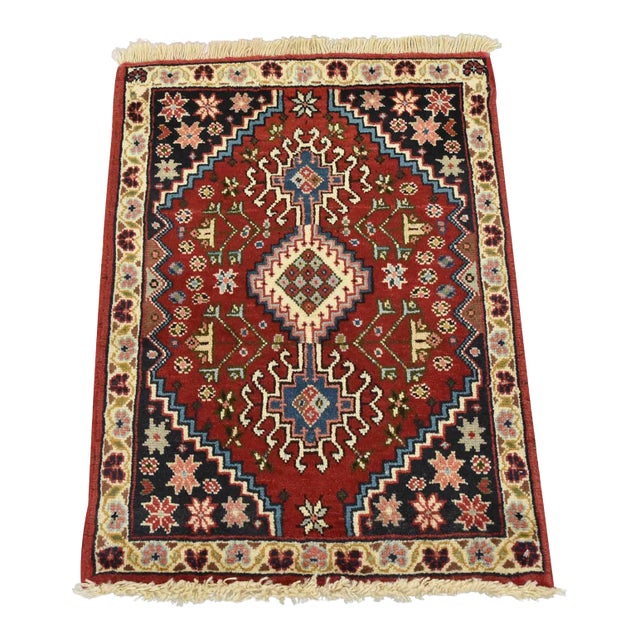 Yalameh Rug 1’10” X 2’5” Red Wool Vintage Tribal Hand-Knotted Oriental Carpet For Sale