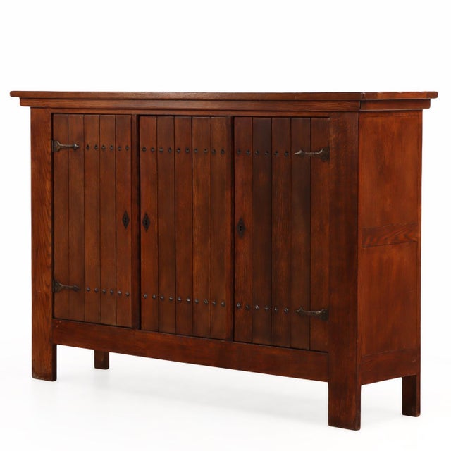 Brown French Brutalist Oak Cabinet, C. 1960 For Sale - Image 8 of 9