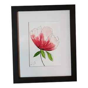 "Flower #9" Contemporary Original Floral Still Life Watercolor Painting by Roger Gelis, Framed