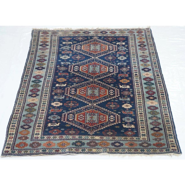 Blue Antique Caucasian Shirvan Rug 3’3" X 4’5" For Sale - Image 8 of 10