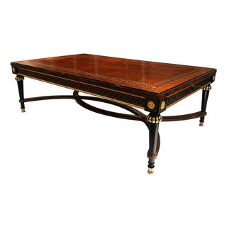 Regency-Style Burl Wood Coffee Table With Black & Gold Accents For Sale