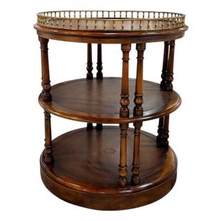 Theodore Alexander 3-Tier Leather & Wood Side Table For Sale