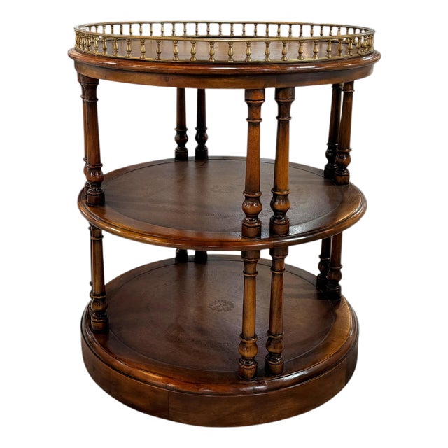 Theodore Alexander 3-Tier Leather & Wood Side Table For Sale