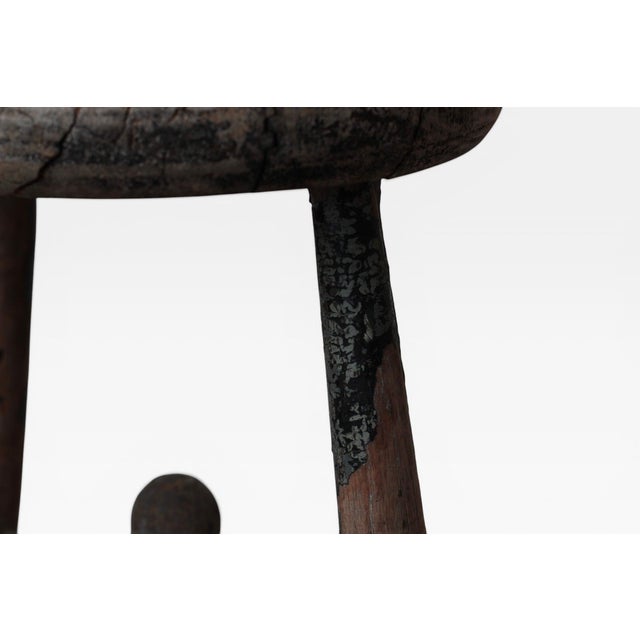 1920s French Rustic Workshop Stool With Iron Stretcher For Sale - Image 11 of 18