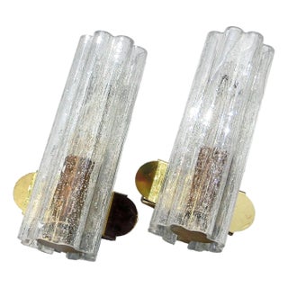 Mid-Century Hand-Blown Glass and Brass Wall Sconces from Doria Leuchten, Germany, 1970s, Set of 2 For Sale