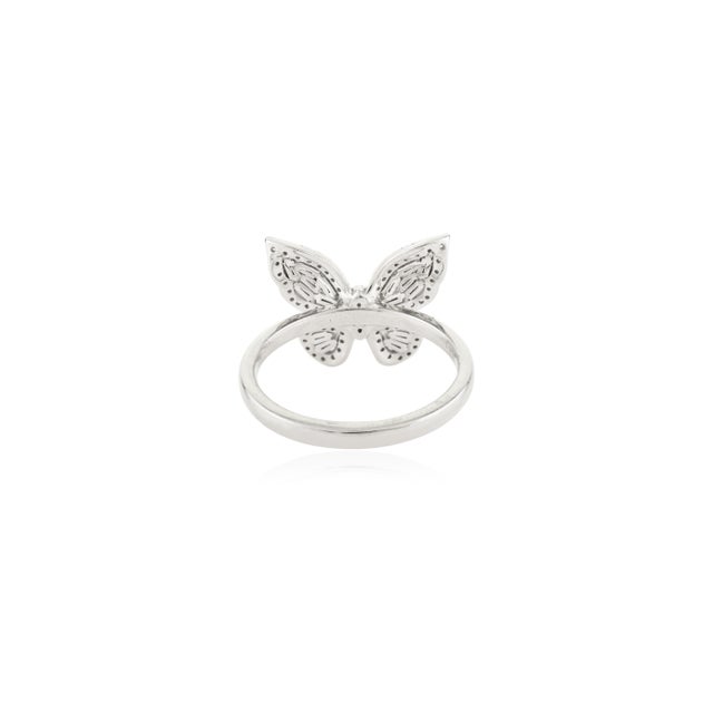Metal Nature Inspired 14k Solid Gold Butterfly Ring With Diamonds Size 6.5 For Sale - Image 7 of 11