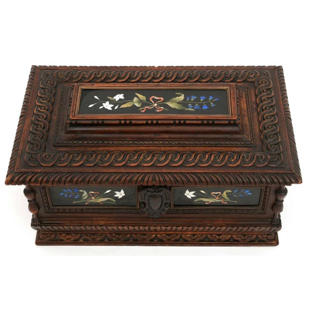 Brown Large Antique Walnut Chest With Pietra Dura Plaques For Sale - Image 8 of 9