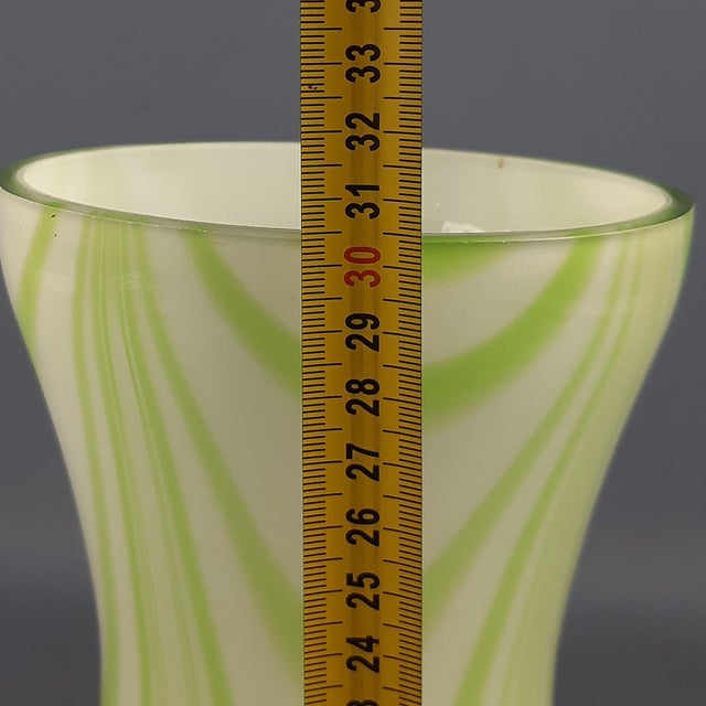 Murano Glass Vase with Opaline White and Green Festoon Design from Carlo Moretti, 1970s For Sale - Image 10 of 11