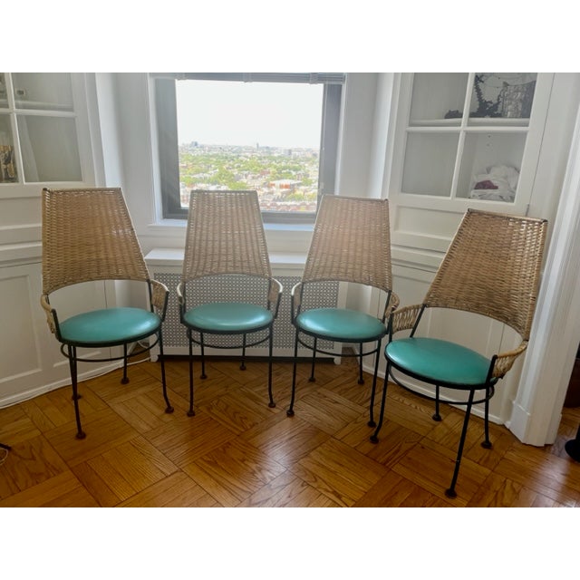 Wood Arthur Umanoff MCM Rattan Dining Chairs for Shaver Howard- Set of 4 For Sale - Image 7 of 12