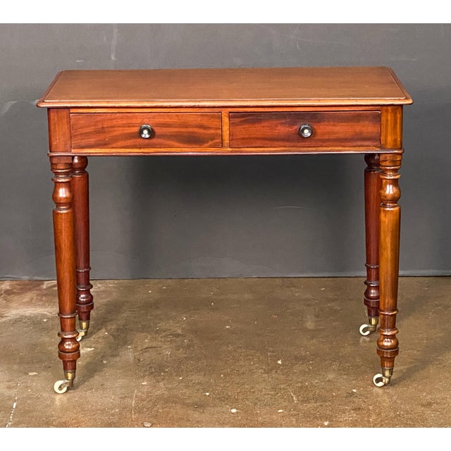 English Writing Desk or Side Table of Mahogany With Two Drawers on Casters For Sale - Image 4 of 11