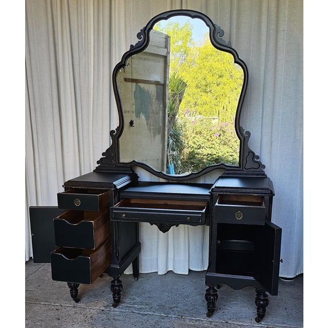 1930's Black Vanity With Mirror, Vintage Parisian Style For Sale - Image 10 of 17