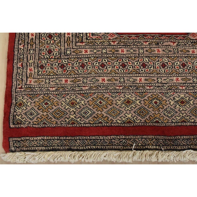 Bokhara Jaldar Rug 4’1” X 6′ Red Wool Tribal Hand-Knotted Oriental Carpet For Sale - Image 9 of 12
