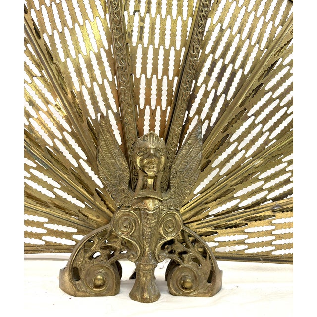 Brass Vintage 1950's Art Deco Peacock Fireplace Screen For Sale - Image 8 of 18