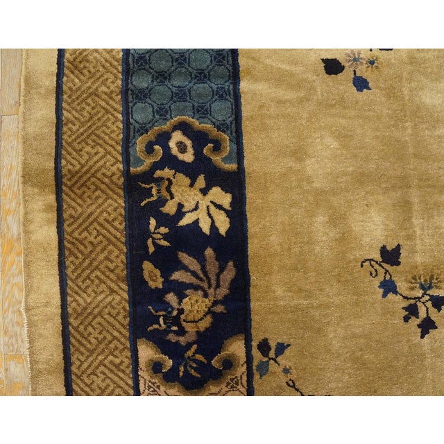 Early 20th Century 1920s Tan Beige Medallion Art Deco Antique Chinese Peking Carpet 8'10'' X 11'5'' Handknotted Wool Rug For Sale - Image 5 of 6