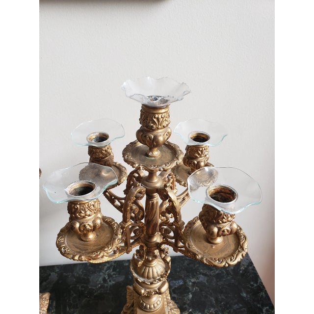1930s Italian Rococo 5 Arm Gilted Bronze Candelabras - a Pair For Sale - Image 9 of 11
