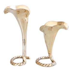 Mid-Century Polished Brass Calla Lily Candlesticks Candle Holders - A Pair
