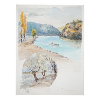 René Leverd, Confluence of the Arve and Rhône Rivers Near Geneva, Watercolor For Sale